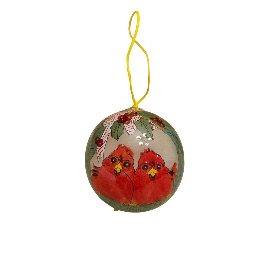 Vintage Hand Painted Inside Art Technique Xmas Ornament Cardinal C.S. Wyight